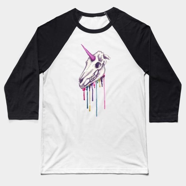 Unicorn Skull Baseball T-Shirt by LVBart